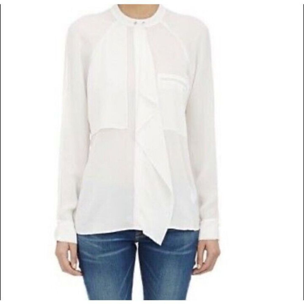 A.L.C. Blouse Women's Size‎ Small Ivory Silk Pockets Ruffle Ties Long Sleeve